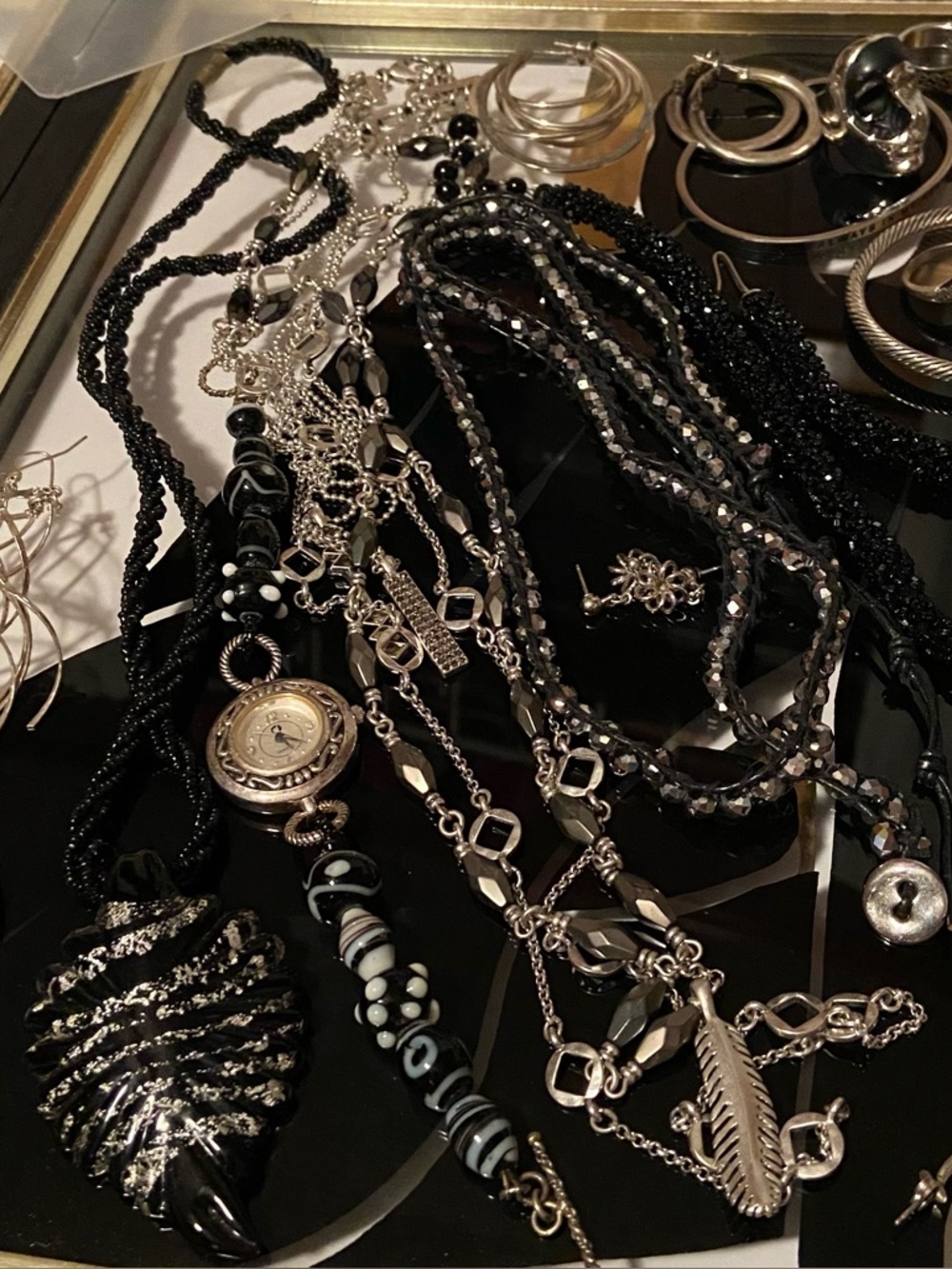 Black&Silver Mixed Jewelry Lot-3 Rings, 9pairs Earrings,4 bracelets, 3 necklaces